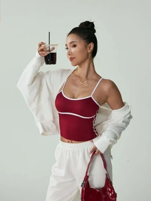 Sovereign Charm Women's Colorblock Slim Fit Versatile Everyday Camisole - Burgundy - View 1