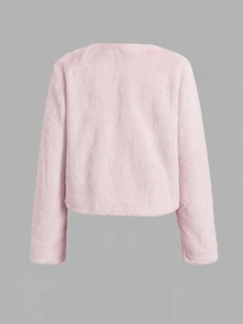 SHEIN 青少年女孩極簡風人造毛皮外套，適合派對與戶外穿著，秋冬款 - 淺粉色 - 查看 5