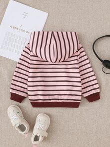 SHEIN Baby Girl 1pc Contrast Striped Print Hooded Sweatshirt - Multicolor - View 3