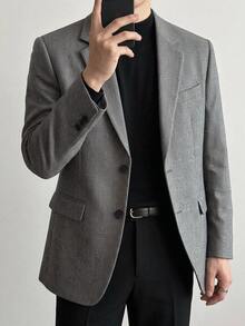 DAZY Spring/Autumn Gray Plaid Fabric Commuter Korean Style Loose Fit Men's Blazer - Grey - View 3