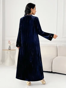 Al Najma Women's Elegant Embroidered Long Sleeve Arabian Dress - Blue - View 2