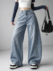 FRIFUL Women's Street Style Y2k Streetwear Button Pocket Loose Fit Denim Jeans Everyday Going Out Grey Fall - Blue - View 7