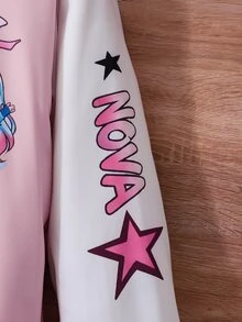SHEIN 女童純色拉鍊外套，內層保暖，時尚卡通印花圖案，舒適百搭秋冬外套 - 藍色 - 查看 4