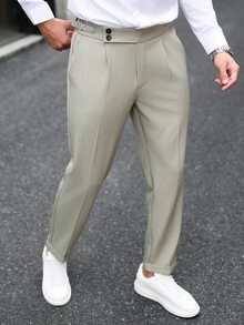 Manfinity Mode Men's Classic Versatile Business Tapered Straight Leg Double-Breasted Creased Suit Pants - Grey - View 1