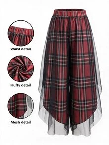 SHEIN LUNE CURVE Plus Size Women's Asymmetrical Hem Chiffon Wide Leg Casual Pants, Suitable For Vacation Fall - Multicolor - View 1