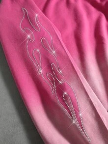 ROMWE MEN Street Life 男士閃亮鑽石貼花刺繡水洗運動衫，寬鬆短版剪裁 - 玫紅色 - 查看 6