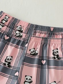 3pcs Tween Girl Koala Print Round Neck Short Sleeve Top, Plaid Elastic Waist Shorts/Pants Casual Pajama Set - Multicolor - View 6