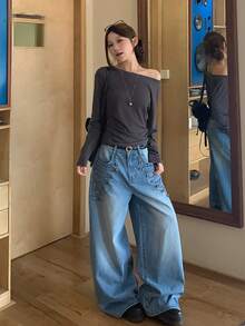DAZY Women's Napoleon Korean Style Washed Heavy-Duty Casual All-Season Versatile Jeans - Blue - View 5