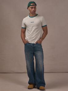 Musero Contrast Ringer Tshirt In Muscle Fit Puff Print Chest Logo Autum Winter Essentials - Apricot - View 2