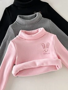 Cozy Pixies 3pcs -Pack Baby Girl Cartoon Rabbit Embroidery High-Neck Long-Sleeve Autumn Tops - Multicolor - View 5