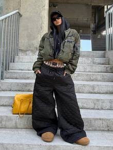 Coolane 女款拼色休閒百搭日常長褲 - 黑色 - 查看 6