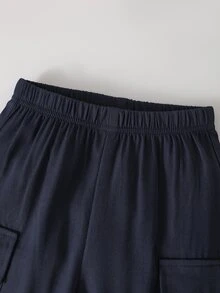 SHEIN 2件組幼兒男童運動衫長褲套裝，可愛米色海軍藍條紋刺繡工裝風，長袖圓領，寬鬆版型，適合秋季假日派對的大哥哥穿搭 - 彩色 - 查看 11