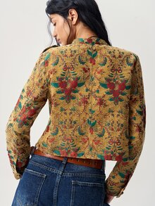 Bohemela 女款花卉印花前拉鍊休閒拿破崙夾克 - 綠色 - 查看 7