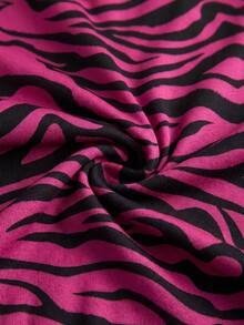 SHEIN EZwear 女款斑馬紋長袖街頭風T恤 - 白色 - 查看 4
