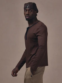 Musero Long Sleeve Slim Fit Crop Length Contrast Ribbed Long Sleeve Top Autum Winter Essentials - Brown - View 3