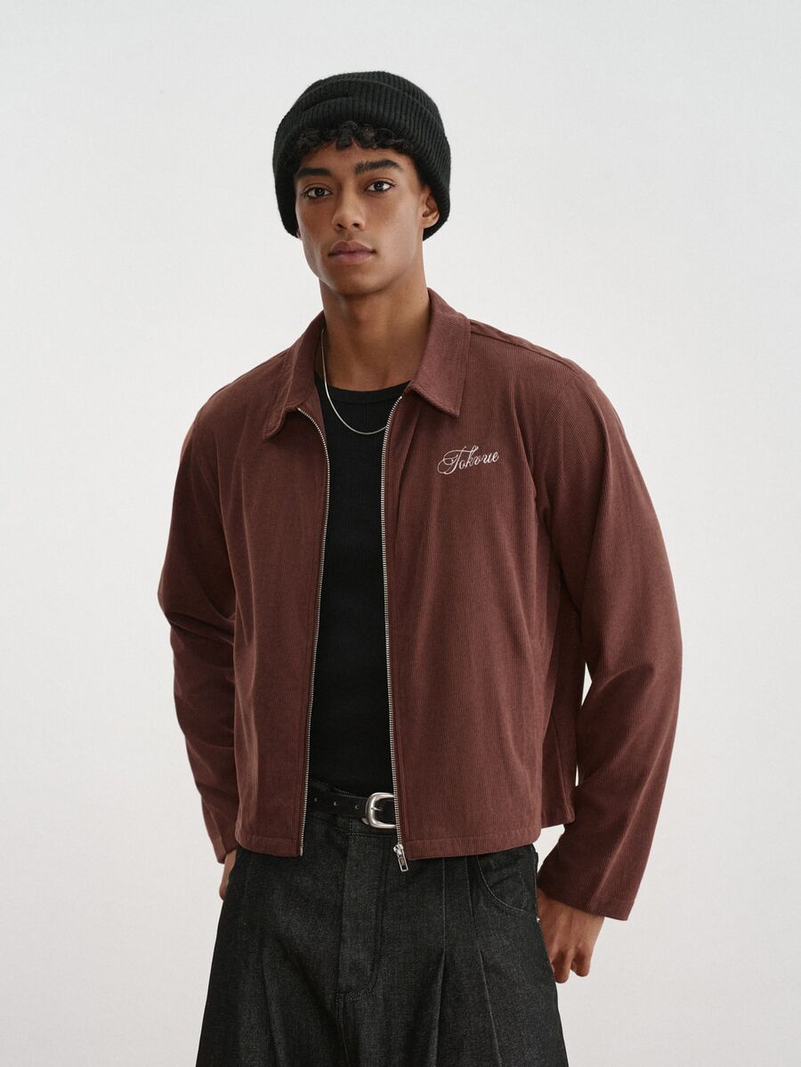 TOKVUE Men's Letter Pattern Zipper Casual Daily Long Sleeve Jacket - Brown - View 1