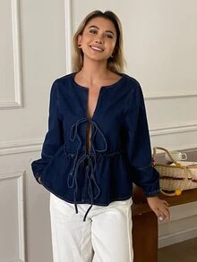 Livesso Women Denim Tops Everyday Date - Dark Wash - View 6