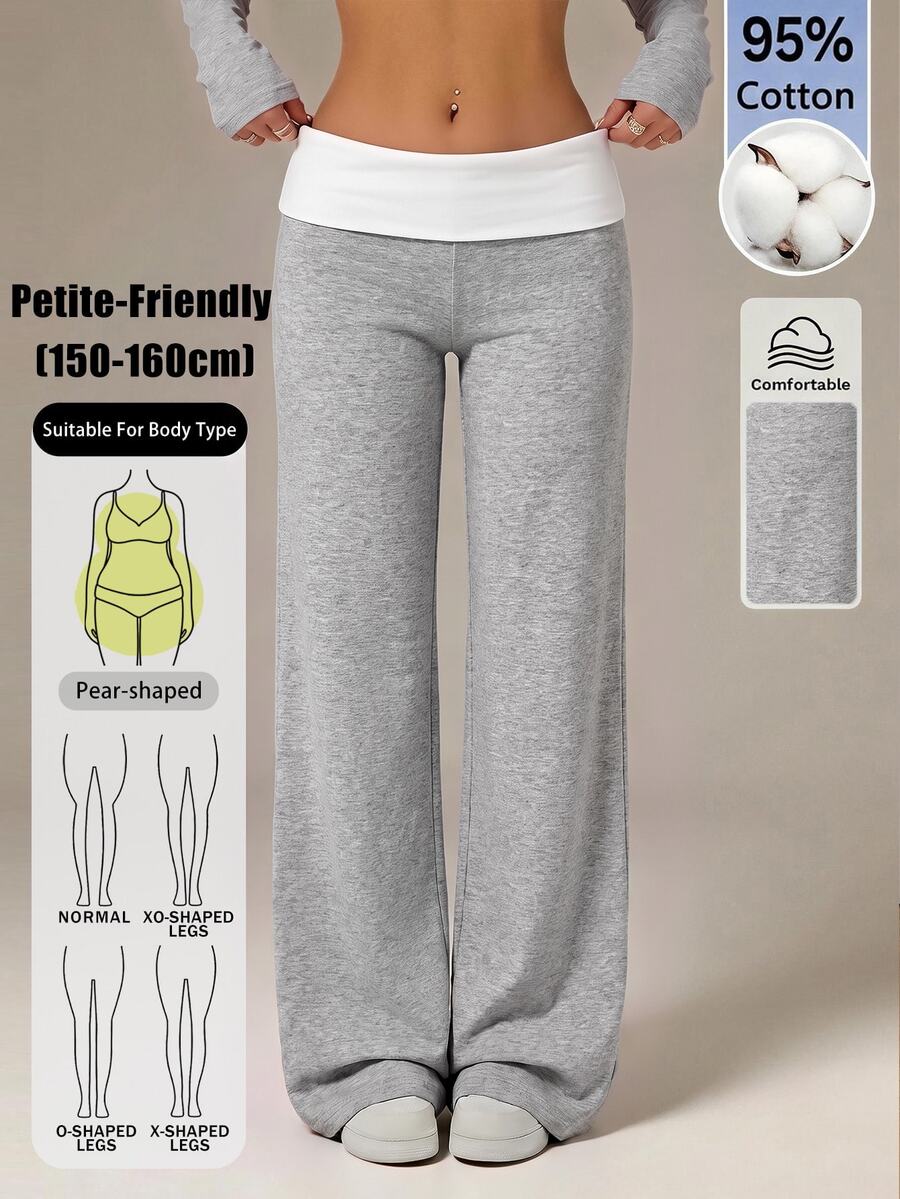 SHEIN PETITE 女款拼色休閒百搭日常穿著長褲 - 淺灰色 - 查看 1