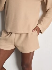 Ocili Minimalist Comfortable Casual Easy-To-Care-For Long Sleeve Shorts Pajama Set Soft Women's Loungewear Set - Khaki - View 7