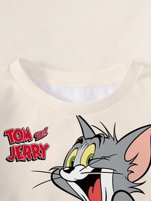 TOM & JERRY X SHEIN 小男孩字母卡通印花休閒日常長袖衛衣 - 白色 - 查看 3