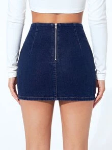 Rivivi Plus Size Women's High Waist Split Hem Bodycon Denim Skirt - Blue - View 2