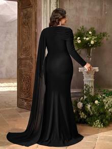 Aureia Elegant Luxurious Black Satin Patchwork Mesh, Handmade Bow Decor, Strapless Bubble A-Line Short Dress, Plus Size Ball Gown - Black - View 2