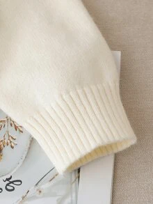 Tween Girl Applique Embroidered Fashion Long Sleeve Sweater Winter - Beige - View 5