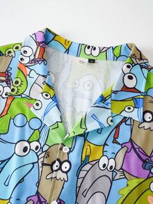 SpongeBob SquarePants | SHEIN Plus Size Men's Cartoon Print Top And Shorts Pajama Set - Green - View 3