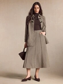 BizChic Áo khoác dáng dài nữ mùa thu/đông họa tiết răng sói với hàng khuy cài mắt cáo - Nhiều màu - Xem 3