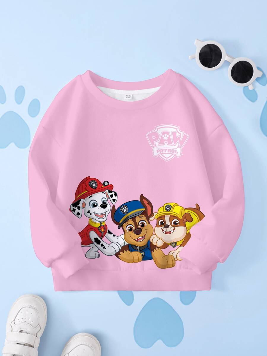 SHEIN | PAW Patrol 女童卡通印花休閒日常長袖運動衫 - 白色 - 查看 1