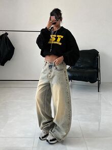 StreetHx Washed Wide Leg Jeans - Blue - View 5