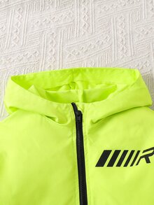 SHEIN 2件組兒童小男孩休閒日常百搭舒適拼接連帽前開襟套頭寬鬆長袖外套與寬鬆錐形長褲梭織兩件套，適合學校、花園、海灘、生日 - 彩色 - 查看 4