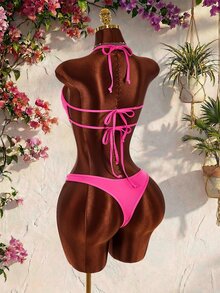 Amplova Women's Sexy One-Piece Cutout Bodycon Swimsuit, Fuchsia Rhinestone Embellished, Suitable For Autumn/Winter Party And Summer Beach Wear, Sexy Avant-Garde Hollow Design - Hot Pink - View 9