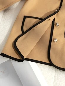 SHEIN Elladie kids 女童羊毛外套，時尚飾邊設計，3D蝴蝶結配珍珠鈕扣，適合日常穿搭的復古優雅可愛造型 - 卡其色 - 查看 6
