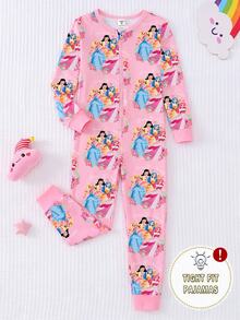Young Girl Sweet Pattern Print Cute Playful Soft Elastic Milk Silk Fabric Long Sleeve Long Pants Tight Zipper Design Spring Autumn Winter Pink One-Piece Jumpsuit - Multicolor - View 4
