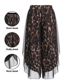 SHEIN LUNE CURVE Plus Size Women's Asymmetrical Hem Chiffon Wide Leg Casual Pants, Suitable For Vacation - Multicolor - View 1