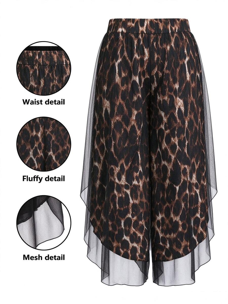 SHEIN LUNE CURVE Plus Size Women's Asymmetrical Hem Chiffon Wide Leg Casual Pants, Suitable For Vacation - Multicolor - View 1