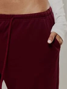 Musera Sport Elasticated Tie Cropped Loose Fit Capri Pant Gym Pilates Workout Active Cute Daily - Burgundy - View 5