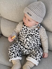 SHEIN 中性嬰兒男/女童幼兒秋冬休閒可愛豹紋燈芯絨連身褲吊帶褲，嬰兒連身褲，嬰兒冬季衣物，萬聖節 - 彩色 - 查看 1