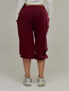 Musera Sport Elasticated Tie Cropped Loose Fit Capri Pant Gym Pilates Workout Active Cute Daily - Burgundy - View 4
