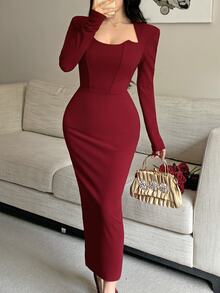 Feyla New Slim Fit Bodycon Red Party Dress, High-End Luxury Niche Style - Red - View 5