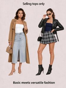 SHEIN BASICS 女款純色修身百搭日常休閒居家旅行抹胸上衣 黑色 夏季極簡百搭休閒日常白天穿搭 - 藏蓝色 - 查看 10