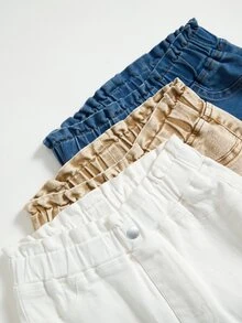 SHEIN 3件組 TWEEN GIRLS 牛仔褲，高彈性柔軟丹寧布料，淺藍色，秋季，休閒，校園，返校季，腰部鈕扣設計，百搭版型，冬季 - 彩色 - 查看 4