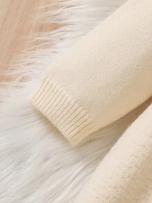 Baby Girl Round Neck Pleated Casual Daily Knit Dress - Beige - View 4