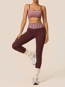 SHEIN BAE Women's Fashion Plaid Sports Tank Top Yoga - Burgundy - View 4