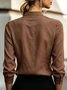 RosyDaze Women's Solid Color Casual Versatile Daily Wear Shirt - Brown - View 2