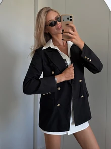 Easowa Casual Relaxed Elegant Commute Autumn/Winter Women's Blazer - Black - View 3