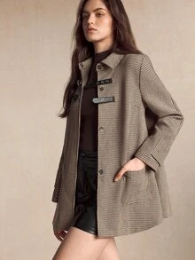 BizChic Áo khoác dáng dài nữ mùa thu/đông họa tiết răng sói với hàng khuy cài mắt cáo - Nhiều màu - Xem 6