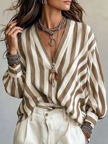 Women's Autumn/Winter New Hot-Selling Wide Stripe Print Pattern Casual Versatile Shirt - Multicolor - View 4