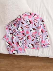 HELLO KITTY AND FRIENDS | SHEIN 女童卡通印花上衣與長褲家居服 嬰兒粉色 秋季公主風 - 紫色 - 查看 2